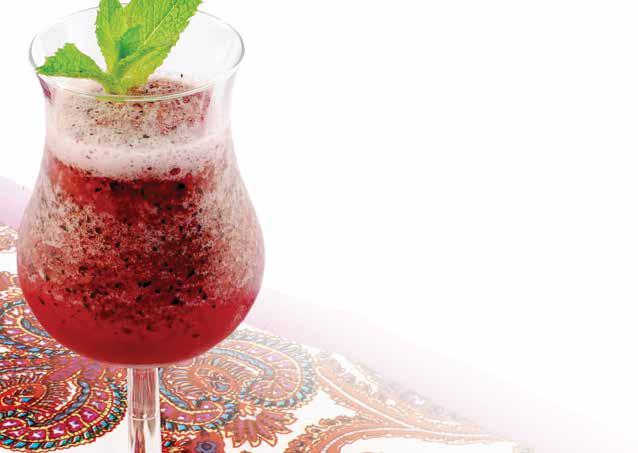 BLUEBERRY CAIPIROSKA CRANBERRY COSMO FREEZE 1 cup blueberries 8 ounces vodka 16 ice cubes 8 large mint leaves, for garnish ½ cup fresh or frozen cranberries, washed ½ cup