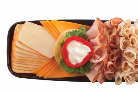 00 Tuscan Harvest Platter Italian-influenced premium DI LUSSO hard salami, Italian beef and pastrami paired with provolone, baby Swiss and smoked Gouda cheeses served with your favorite Hellmann s