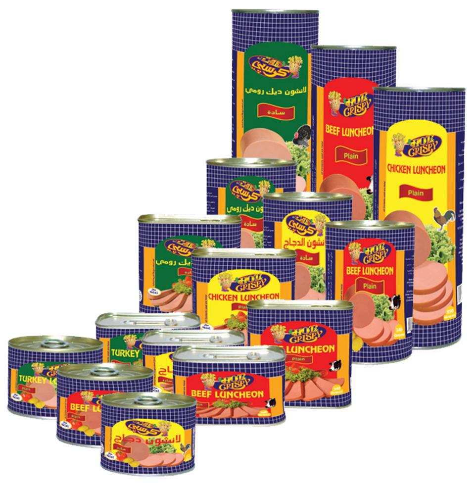 Luncheon & Cocktail Sausages Canned Meat Product Name Packing Beef Luncheon (Round) 850gm X 12 Chicken Luncheon (Round) 850gm X 12 Beef Luncheon (Rectangular) 340gm X 24 Chicken Luncheon