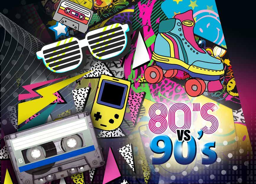 . 8.00pm: Your hot & cold buffet will be served. Dust off your leg warmers and get ready to party at our 80 s versus 90 s disco party night.