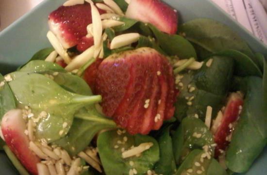 Strawberry Spinach Salad Fresh spinach Strawberries Slivered almonds