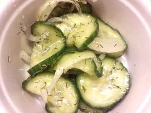 Cucumber Salad 4 cucumbers, thinly sliced salt 1 small white onion, thinly