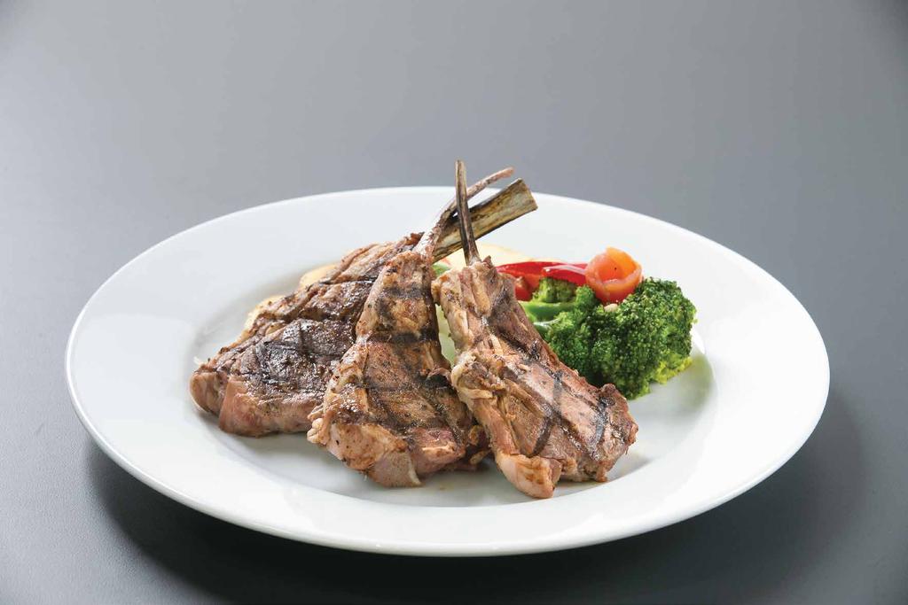 GRILLED NEW ZEALAND LAMB RACK pan grilled lamb rack with herbs, served with fresh