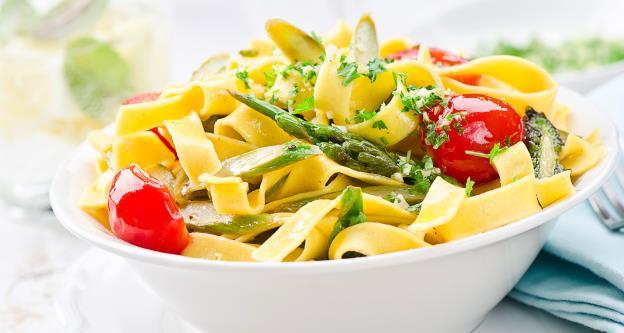 saffron sauce, baby leek, cherry tomatoes and mixed wild rice Tagliatelle with