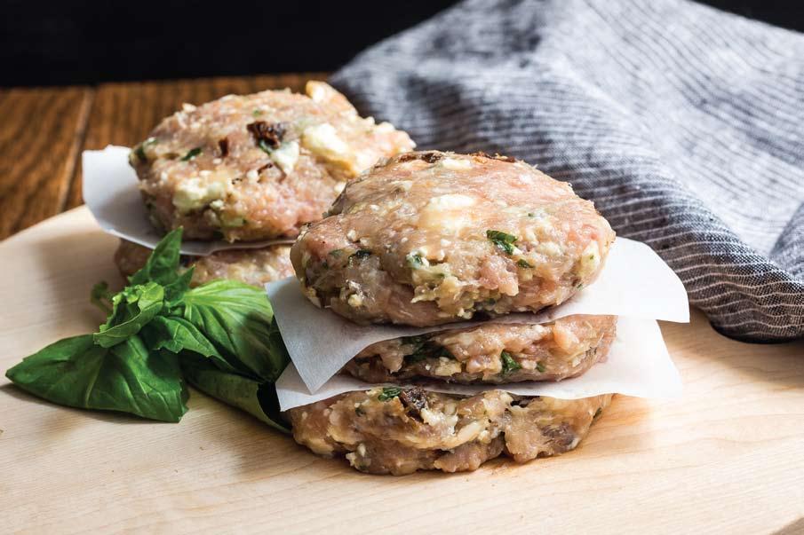 YIELD 8-10, 6 OUNCES PATTIES NON-ACTIVE TIME 45 MINUTES TO 1 HOUR COOK TIME 30 MINUTES 2 LBS BONELESS, SKINLESS CHICKEN THIGHS ½ TABLESPOON KOSHER SALT 2 TEASPOONS GROUND BLACK PEPPER ½ CUP CRUMBLED