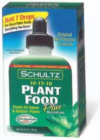 Schultz Plant Food This ultra-pure, concentrated, all purpose start and feed formula (10-15-10) is for almost everything you grow. Schultz feeds through the roots and leaves.