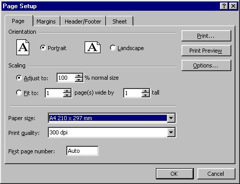 9. Các công việc in ấn Công việc chuẩn bị in ấn bảng tính bao gồm các phần việc được thực hiện từ lệnh File/Page Setup.