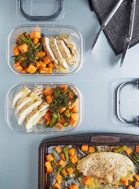 Stuffed Chicken Breasts with Sweet Potato and Broccolini 1 (16-ounce) bag Mann s Sweet Potato Cubes 1 (6-ounce) tray Mann s Broccolini 4 boneless, skinless chicken breasts 8 slices gouda cheese 1
