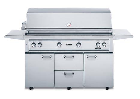 Operates on line voltage and features a battery back-up system.* 54" PROFESSIONAL GRILL MODEL # L54PSFR-1 (shown) Three red brass burners + one ProSear Burner (total 100,000 BTUs) 1555-sq.-in.