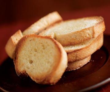 Crostini by Tony Rosenfeld Use these toasted baguette rounds as a base for the fava bean purée. Yields 16 crostini.