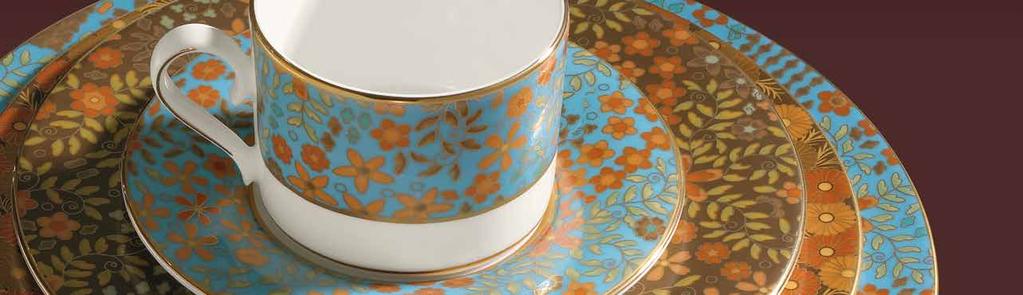 Gilded TapestryTM Gilded Tapestry is ideal for the client in search of a dramatic dinnerware service. An exquisite pattern with the interplay of burnished copper, splashes of aqua and a floral motif.