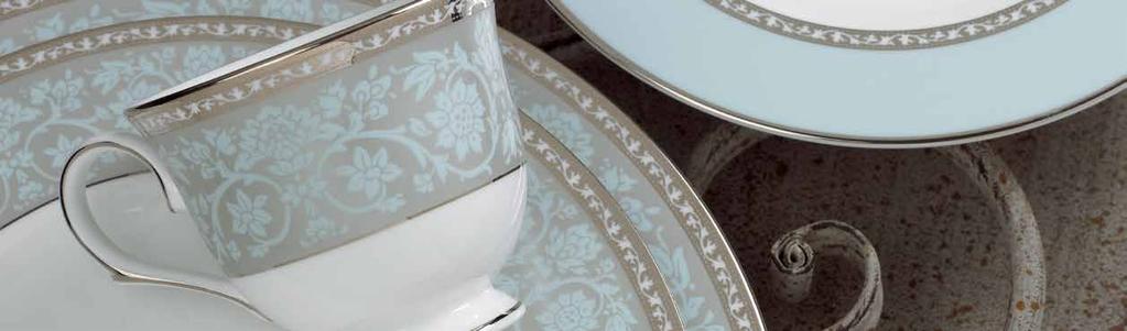 WestmoreTM Westmore is a timeless combination of platinum and intricate blooms. The serene palette of pure white and pale blue adds to its distinctive elegance.