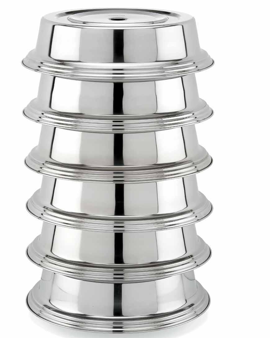 Serveware Multi-size stackable stainless steal plate covers will fit the most common banquet size plates.
