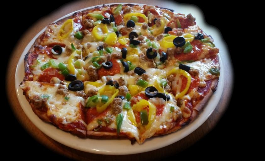 75 Toppings: Pepperoni - Sausage - Onions - Green Peppers Black Olives - Mushrooms - Banana Peppers - Jalapenos Green Olives - Ham - Extra Cheese Deluxe includes the first seven toppings Homemade