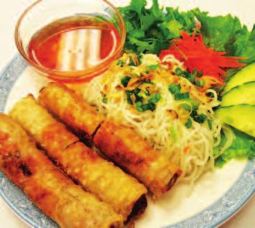 Spring Rolls (Goi Cuon)/2 Rolls...............$3.99 Delicate rice paper wrapped around shrimp, pork, lettuce, bean sprouts, cilantro, & rice vermicelli. Served with a peanut dipping sauce.