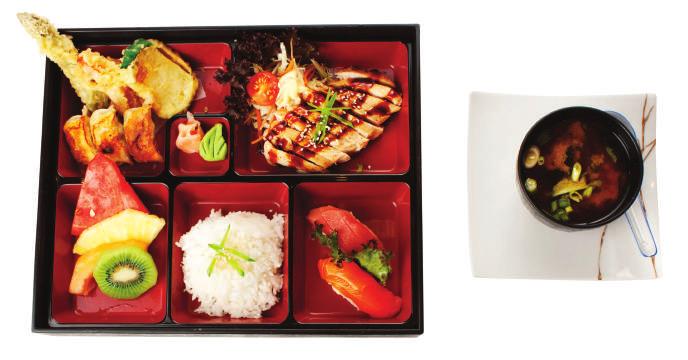 BENTO BOX LUNCHES A PERFECT WAY TO HAVE A QUICK LUNCH WITH A LITTLE BIT OF EVERYTHING/ UN CONCEPT DE PRÂNZ RAPID CU PUTIN DIN TOATE ALL BENTO BOXES INCLUDE: MISO SOUP SUSHI STEAMED RICE EDAMAME SALAD