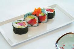 roll topped with creamy crab salad & scallops, with spicy mayo, eel sauce