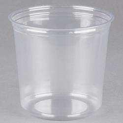 FOODSERVICE DISPOSABLES CONTAINERS - DELI Clear round deli container is made of recyclable PET plastic for durability and complete product visibility.