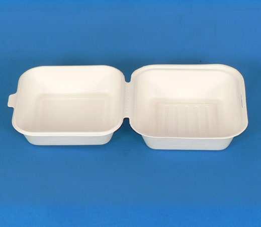 FOODSERVICE DISPOSABLES CONTAINERS - HINGED CARRYOUT T-P061 CONTAINERS - HINGED CARRYOUT 6x6x3 SUGARCANE HINGEWARE 500/CS 100% bagasse pulp or bamboo pulp, hygienic and green.