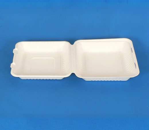 T-P091 CONTAINERS - HINGED CARRYOUT 9x9x3 SUGARCANE HINGEWARE 200/CS 100% bagasse pulp or bamboo pulp, hygienic and green.