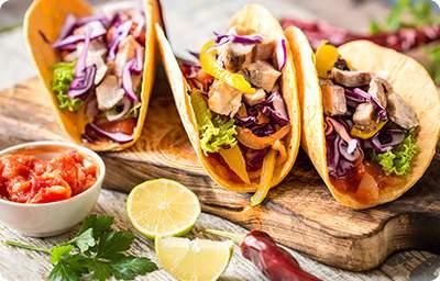Turkey Tacos with Cabbage Slaw 4 cups very thinly sliced red cabbage 1/3 cup cilantro leaves 3 tablespoons white vinegar, divided 3 tablespoons olive or canola oil, divided 3/4 teaspoon salt, divided