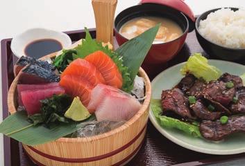 00 Tuna, salmon, 2kinds of daily catch fish sashimi, Wagyu BBQ, rice and miso