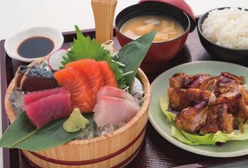 00 Tuna, salmon, 2kinds of daily catch fish sashimi, Teriyaki chicken, rice