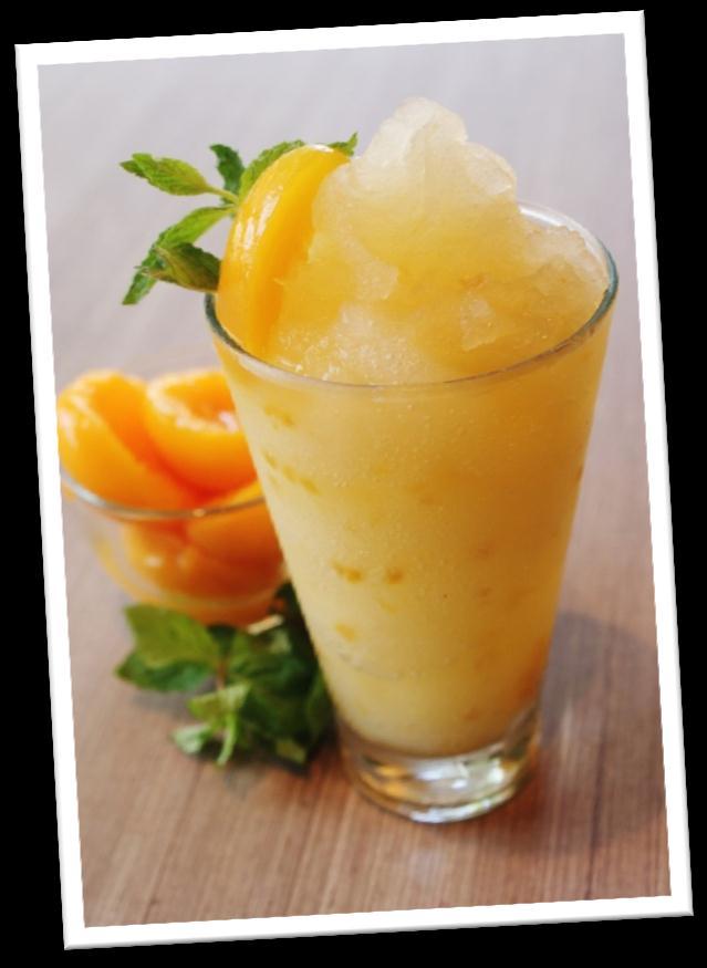 Let it chill for 30 min. until it forms into an icy consistency. Dispense and garnish it with Peach Slice and mint leaves.