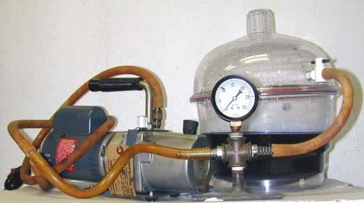 TYPICAL MATERIALS NEEDED 1. Transparent Polycarbonate Desiccator (www.vwr.com, catalog number 24987-048) 2. Pressure Gauge 3. Dry Vacuum Pump (GE Model 5KCI9SGR124DT) 4.