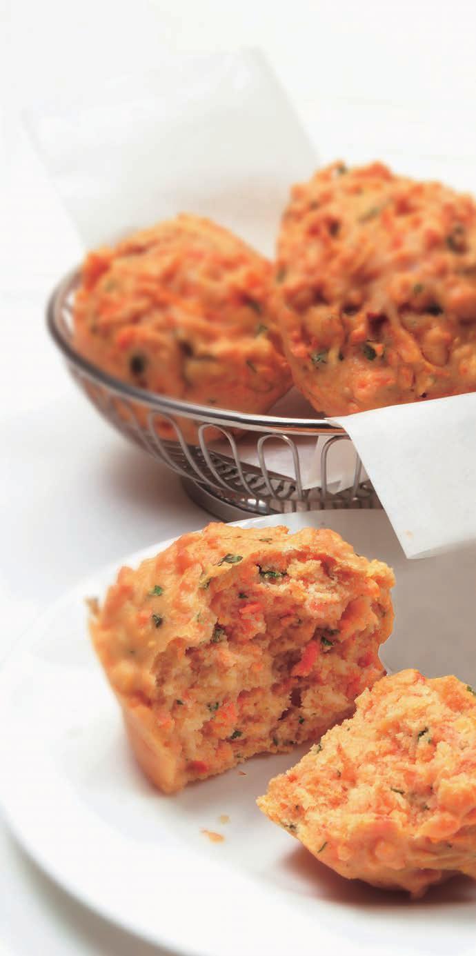 3 serves of vegies Carrot & Parsnip Muffins 15 minutes preparation + 25 minutes cooking 1 cup wholemeal self-raising flour ¾ cup white self-raising flour ¼ teaspoon paprika or curry powder 1 large