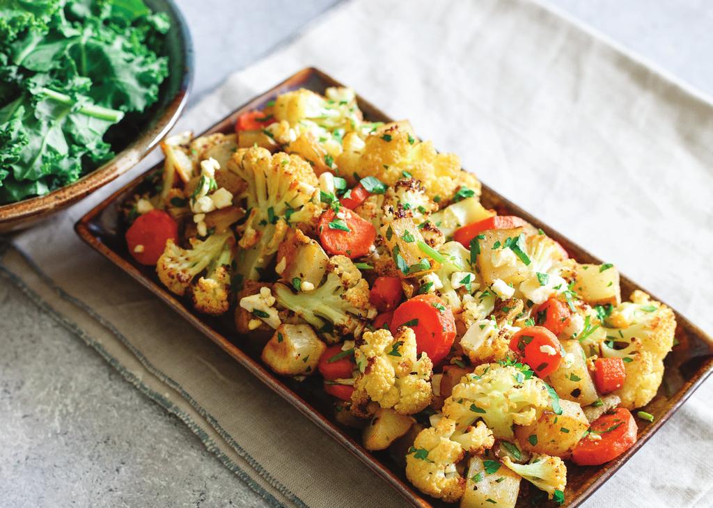 Roasted Cauliflower and Potatoes with Feta Serves 4. Prep time: 15 minutes active; 45 minutes total.