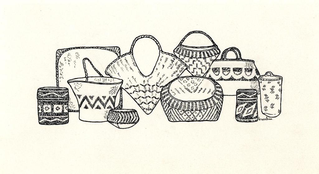 Unidentified baskets. Undated. Signed, Grace Dunn. Ink on paper.