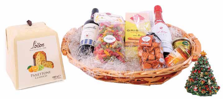 Nº 28 73 Wicker basket Loison Panettone classico 1000g Tartuflanghe Chocolate truffles 200g Valette Duck Terrine 90g Col Rouge Ice (sparkling wine) 75cl Osteria Italia Artisan grissini with olives