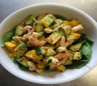 Prawn, Mango and Avocado Salad Chicken Wraps with Pesto-Yoghurt Dressing Serves 2 2 Skinless chicken breasts, cut into strips 1 small tomato, sliced 1 tablespoon fresh oregano leaves 1 or 2 large