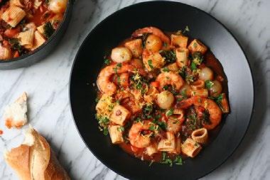 SHRIMP AND PASTA STEW A PureWow Original Recipe 45 mins 6 8 2 tablespoons extra-virgin olive oil 2 cups peeled pearl onions (frozen is fine) 3 celery stalks, chopped 3 garlic cloves, minced ½ cup