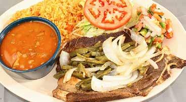 No. 14 Steak Ranchero Steak chunks cooked with spicy sauce. Served with rice, beans & guacamole. $7.99 No.