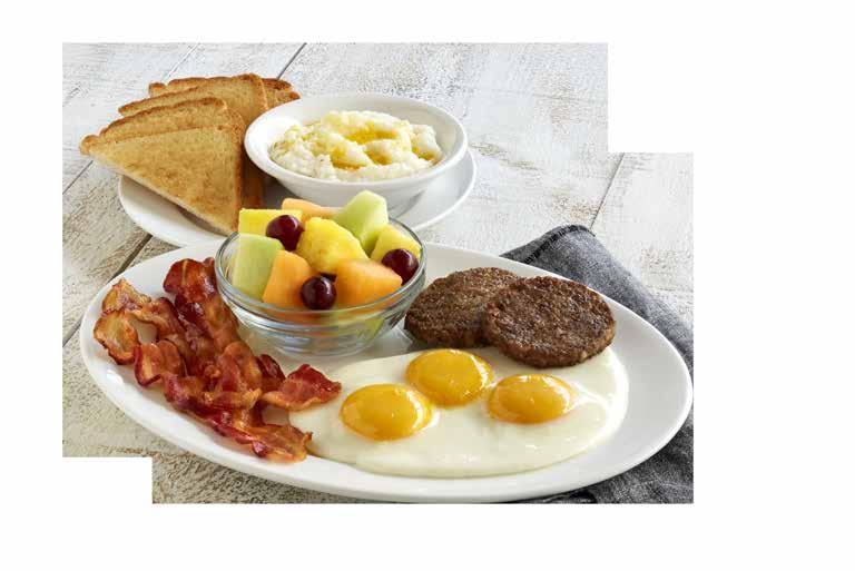 29 Two-Egg Breakfast Platters All Premium Breakfast Platters are served with two Farm-Fresh eggs* cooked to order, homestyle grits or crispy hashbrowns or seasonal fruit, and buttery toast or biscuit