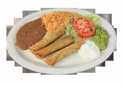 $13.99 No. 29 Taquitos Mexicanos Asada tacos with grilled onions, cilantro, & charro beans. $9.99 No. 30 Chicken Flautas Three chicken flautas with rice, beans, guacamole & sour cream.