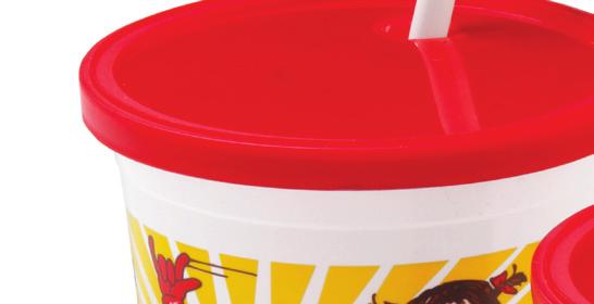 Stock-printed Kids Cups feature bright, attractive designs and combo-packed red lids and straws to engage