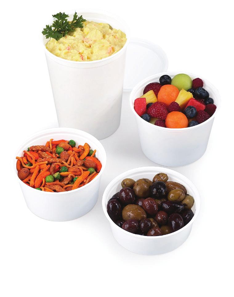 21 Kal-Tainer Deli Containers With a chamfered spoonable bottom and clear lids, Kal- Tainer white polystyrene tubs are a lightweight alternative for