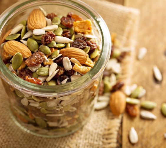Fruit, Seed & Nut Trail Mix Serves: 10 Prep Time: 30 mins A delicious blend of dried fruit and heart healthy nuts and seeds.