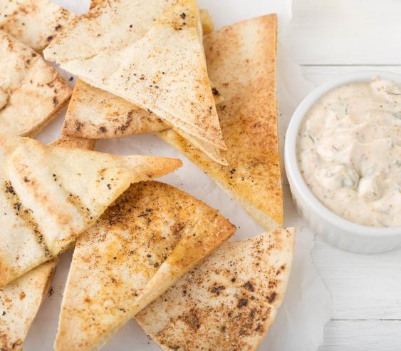 Pita Bread Chips Serves: 8 Prep Time: 10 mins A healthy, low fat and low sodium alternative to ordinary chips. 4 wholemeal pita bread pockets Olive oil spray 1 tsp paprika Pepper 1.