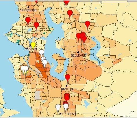 Figure 3: The locations of Asian grocery stores that sell betel nut in King County, Washington.