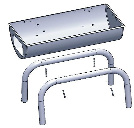 Attach leg supports to smoker chamber using two 1/4-20 X 1-3/4 screws and two 1/4-20 flange nuts on each side. 1/4-20 Flange Nut Finger tighten screws and nuts until after next step.