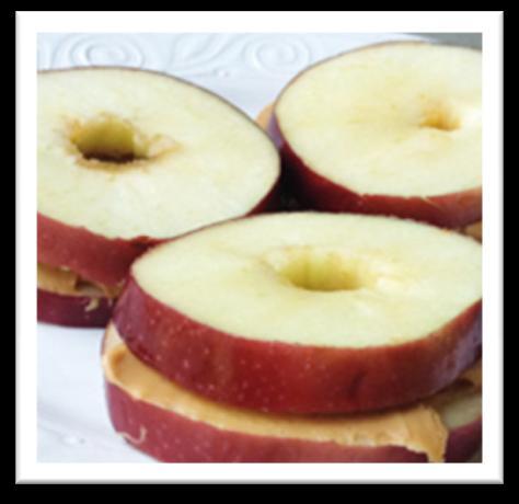 APPLE SANDWICH Serves 2 Ingredients: 1 apple, any variety 1 tablespoon Cashew or Almond butter Take the core out of the apple and slice into 4 slices.