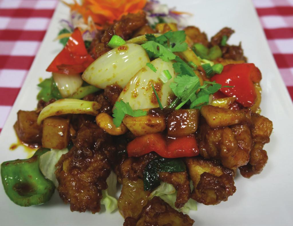 *Yum Kung Cooked shrimp seasoned with chili paste and lime juice dressing on a bed of lettuce...12.95 Pad Karie ENTREES Choose your choice of Meat: Tofu & Vegetable...11.95 Chicken or Pork...12.95 Beef.