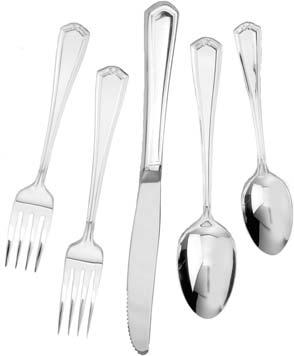 IT COORDINATES BEAUTIFULLY WITH ANY GOLD BANDED DINNERWARE. SOLD BY THE DOZEN ONLY FL-85701 TEASPOON 1 $99.75 FL-85705 DINNER FORK 1 $130.50 FL-85706 SALAD FORK 1 $115.