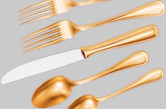 75 GOLDEN CURVE (GOLDPLATE) A HAMMERED FINISH COLLECTION WITH GOLD PLATING DEFINES RICHNESS AND BEAUTY. CASE DOZ. FL-440001 TEASPOON 1 $70.75 FL-440005 DINNER FORK 1 $73.00 FL-440006 SALAD FORK 1 $70.
