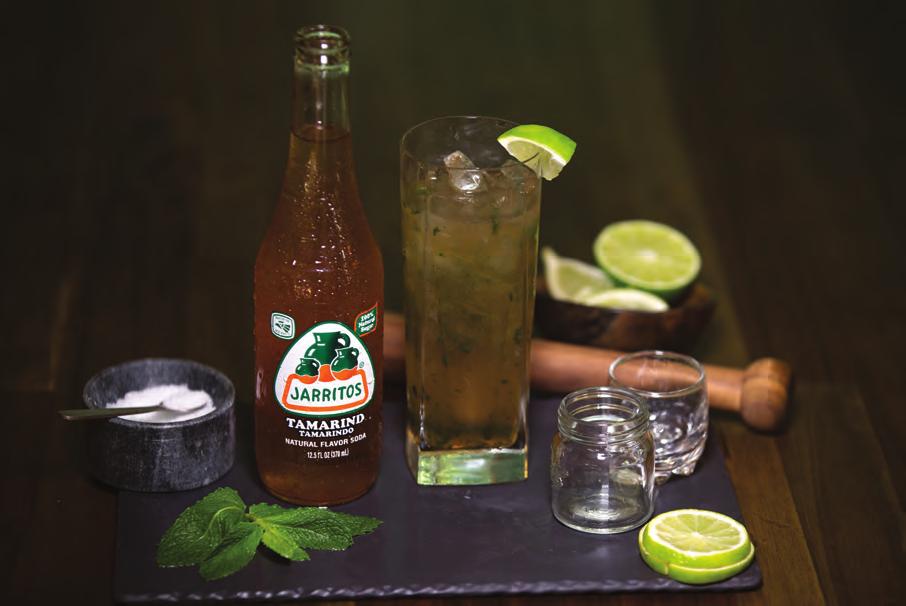 EL CAPITANO 2oz Spiced Rum ¾ of ice in the glass ½ oz Lime juice 6 Mint leaves crushed Pinch of salt Jarritos Tamarindo Add mint leaves into shaker. Muddle in the bottom of shaker.