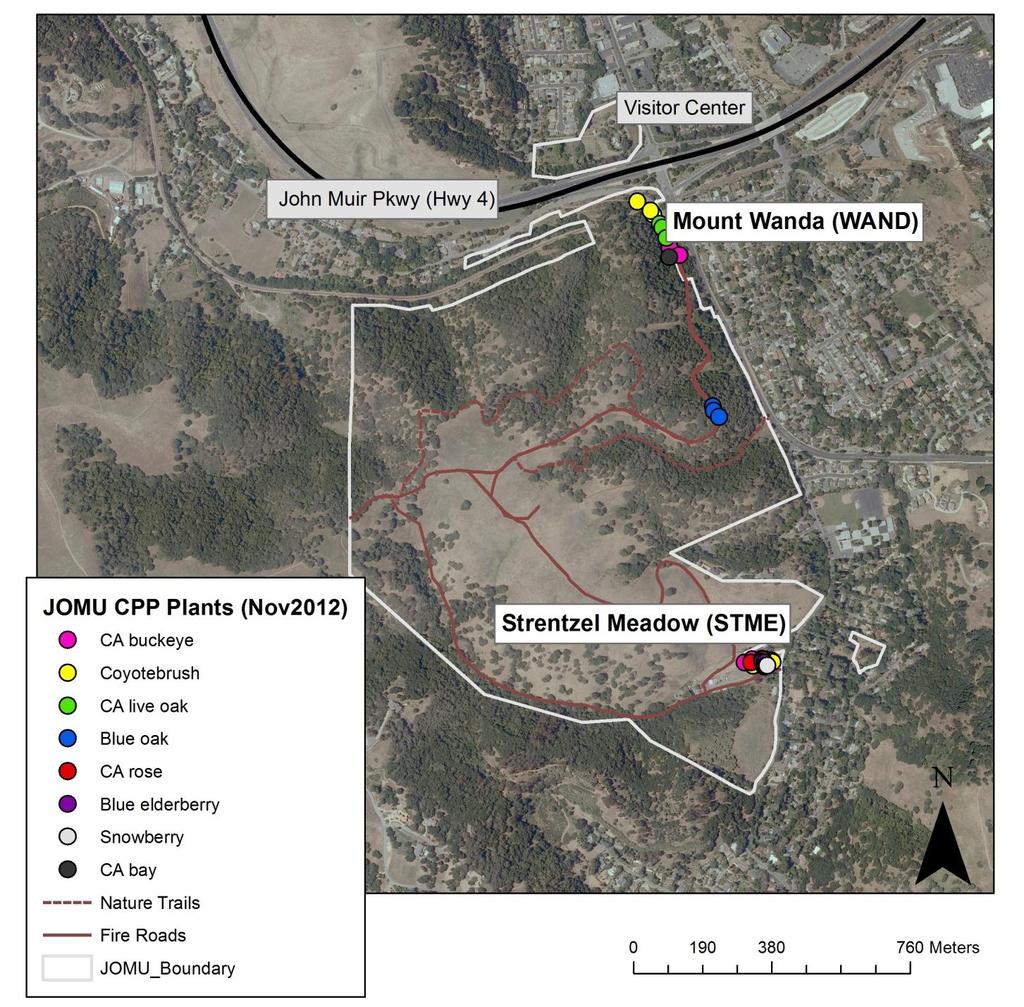 Figure 1. The two California Phenology Project monitoring locations at John Muir National Historic Site (JOMU).